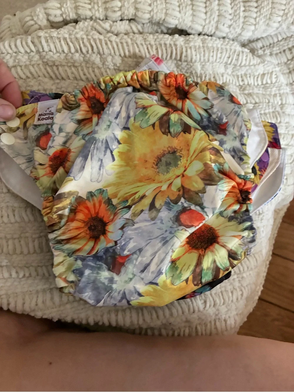 Adjustable Floral & Bird Cloth Diaper Cover — Pink Floral on Light Gray